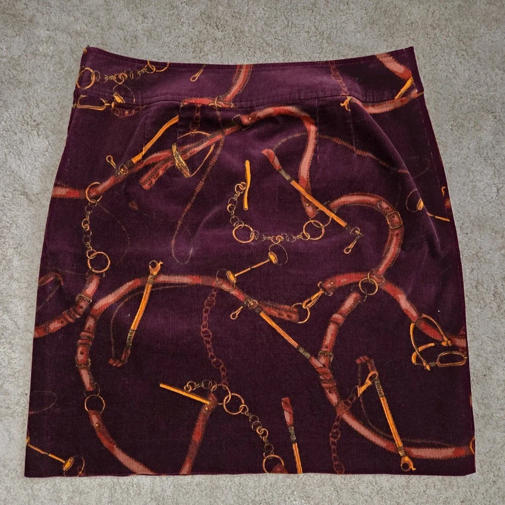 Talbots Womens Burgundy Corduroy Equestrian Chain Print Mini Skirt Size 6